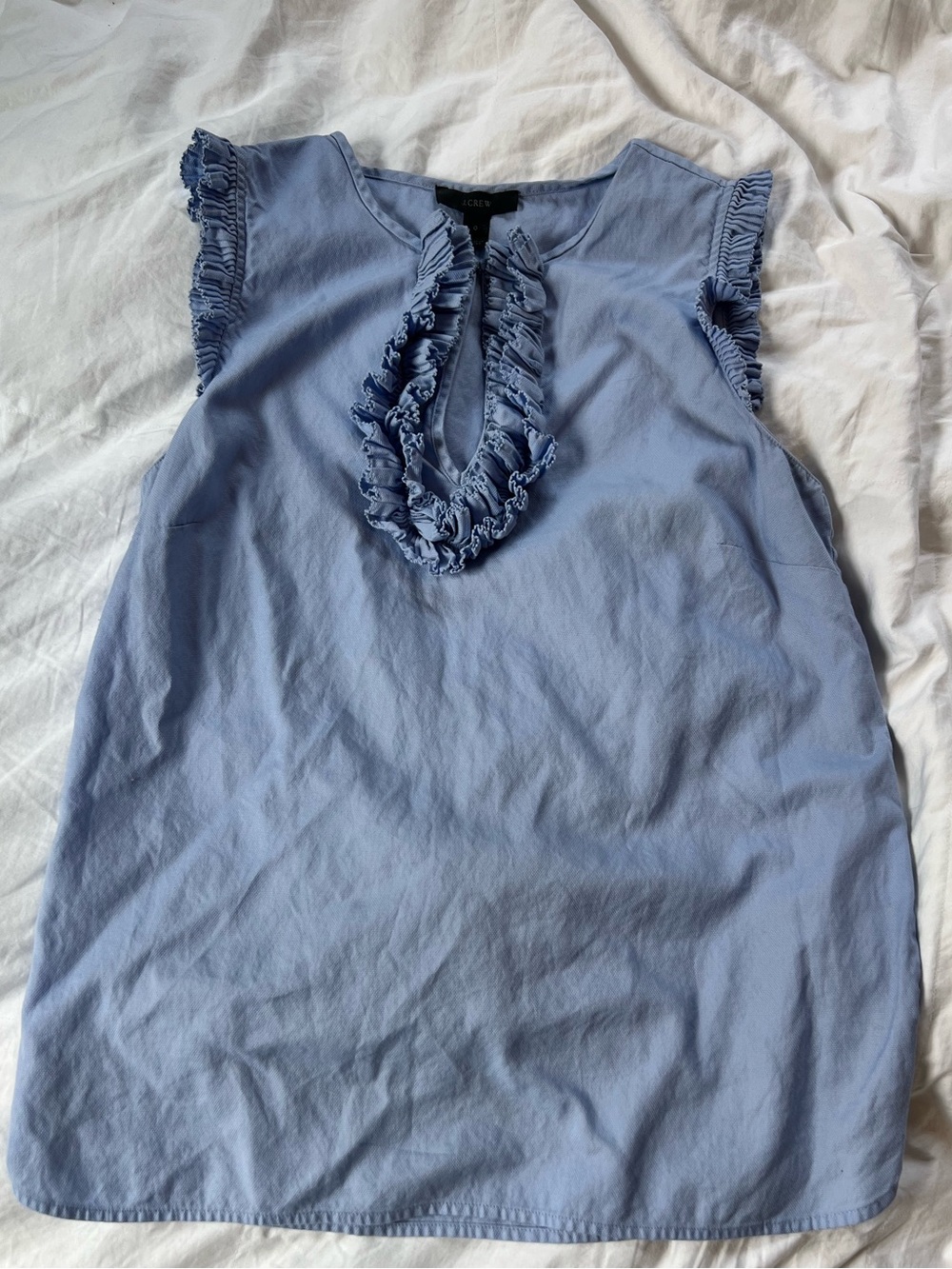 J.Crew Blue Chambray Ruffle V-Neck Sleeveless Blouse Top Size 0